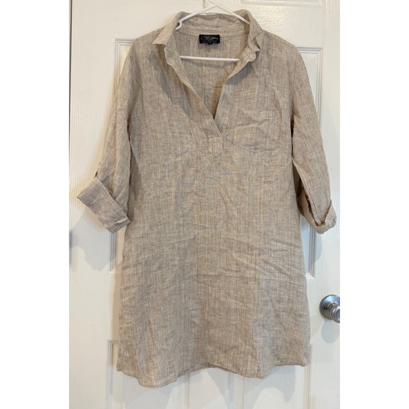 Femme D'fleur New Orleans Linen Tunic Top Shirt Dress XS Collared Roll Sleeve - Picture 1 of 5